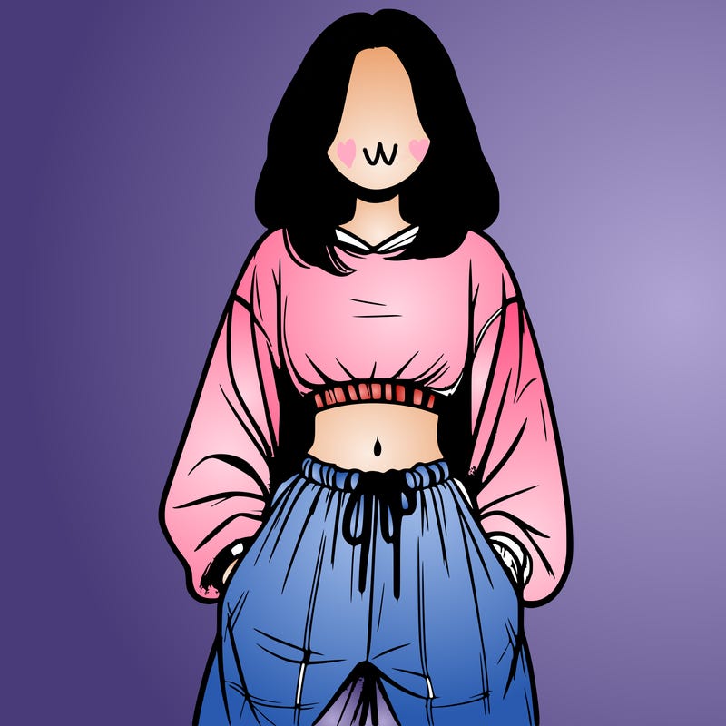 realistic girl faceless with baggy pants and a crop top