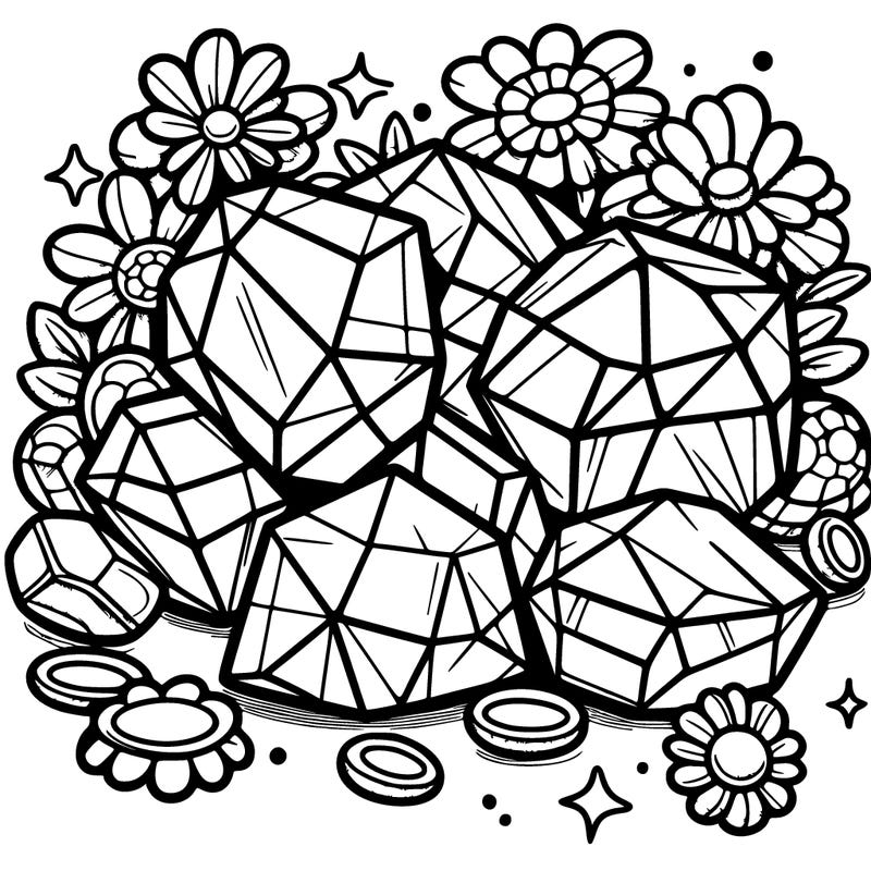 pile of gems with flowers around it