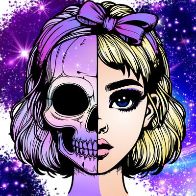 realistic girl with half skull mask
