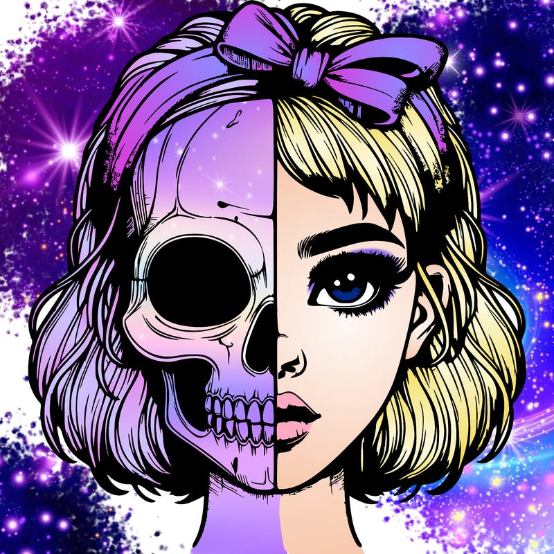 realistic girl with half skull mask