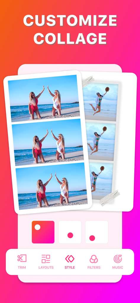 Loop for Boomerang - Loomix - Interface of Loomix app showing how to customize a photo collage with beach photos and editing tools