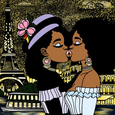 2 african women kissing in paris