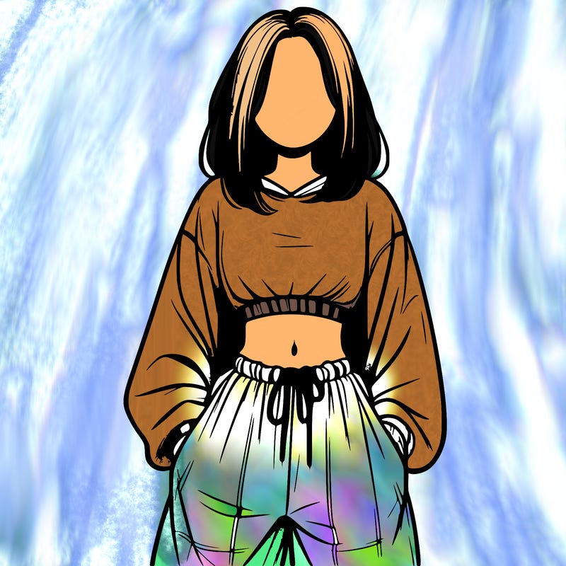 realistic girl faceless with baggy pants and a crop top
