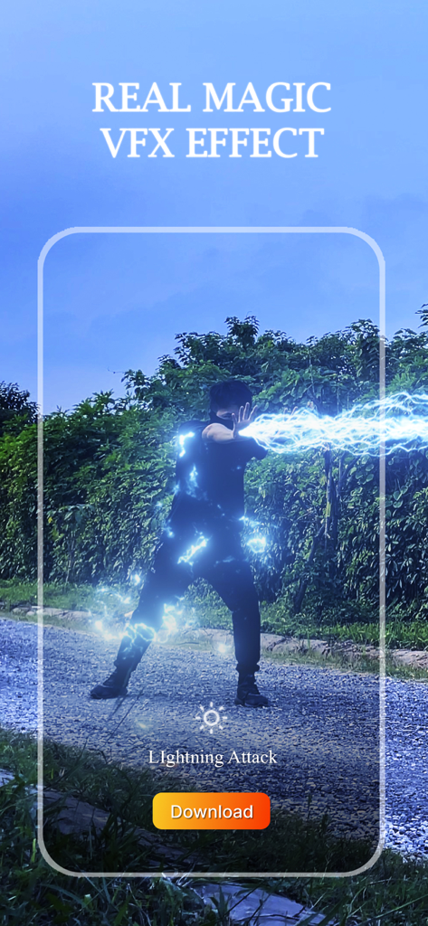 VFX Video Editing Super Powers - A person demonstrating the lightning attack superpower effect in the VFX video editing app