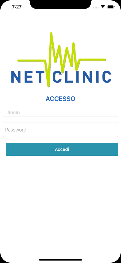 NetClinic Next - Login page of the NetClinic Next mobile app for healthcare professionals