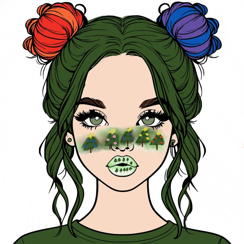 realistic girl with two buns in hair and lips