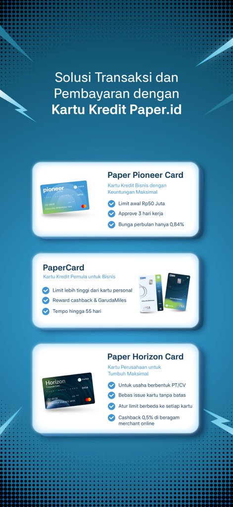 Paper.id: Online Invoicing - Comparison of Paper Pioneer PaperCard and Paper Horizon business credit card features