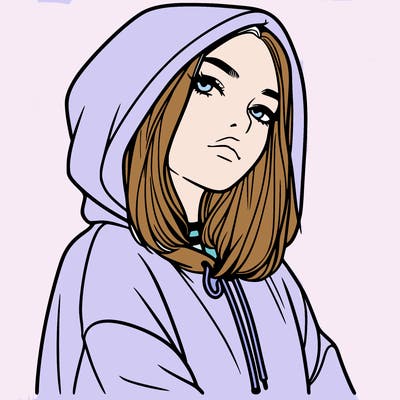 a realistic girl in a hoodie
