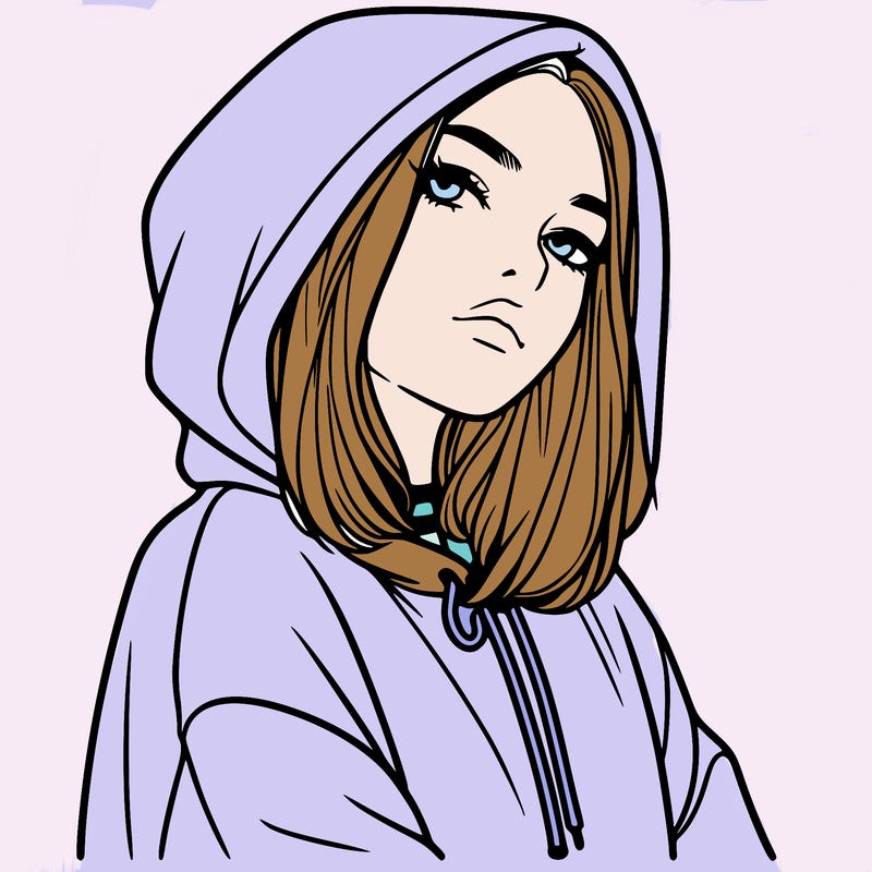 a realistic girl in a hoodie