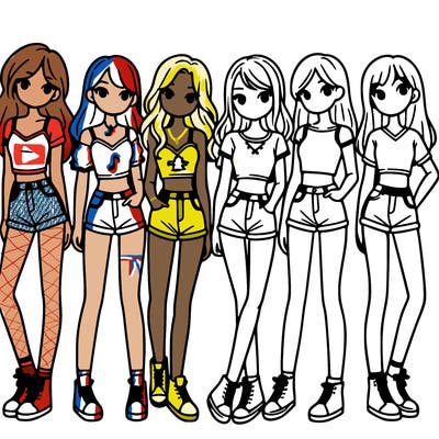 a group of girls wearing crop tops and shorts