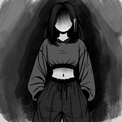 realistic girl faceless with baggy pants and a crop top