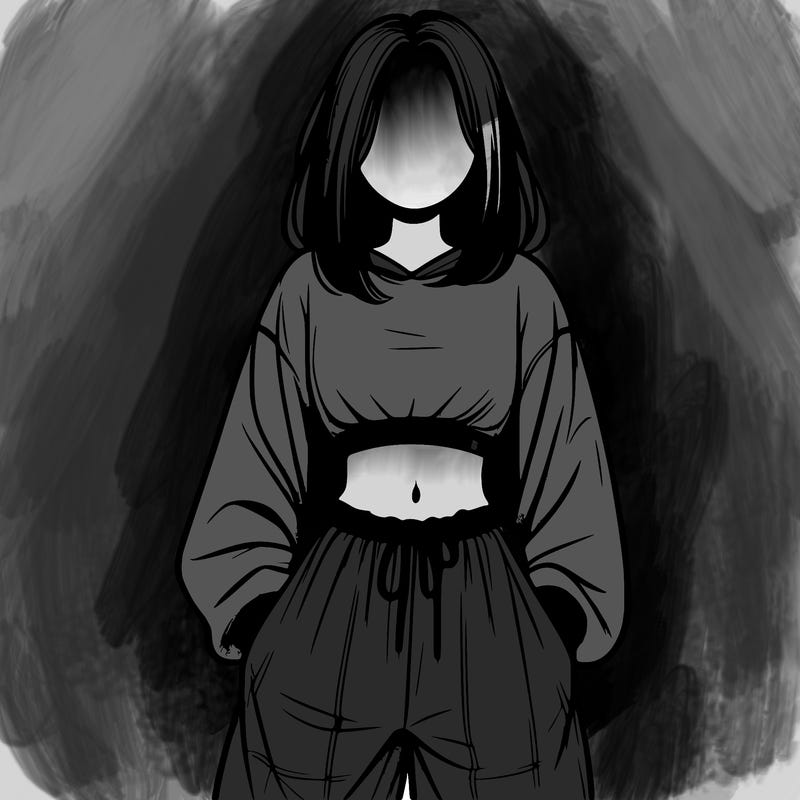 realistic girl faceless with baggy pants and a crop top