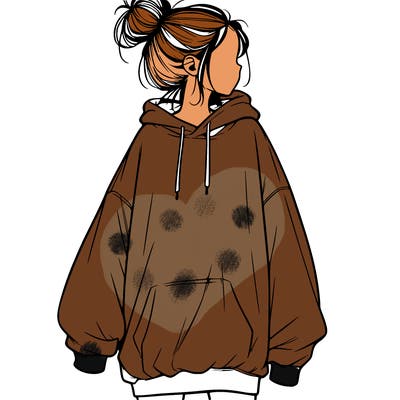 realistic girl with a oversized sweatshirt on and a bun