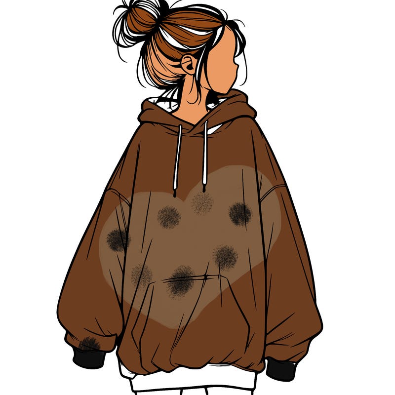 realistic girl with a oversized sweatshirt on and a bun
