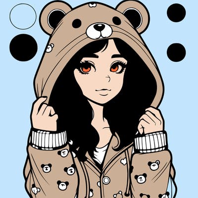realistic girl in a animal pjs hoodie
