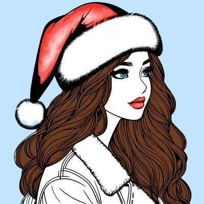 realistic girl in santa hat