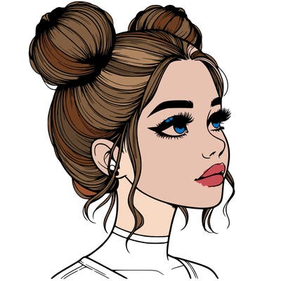 realistic girl with buns on the top of her head