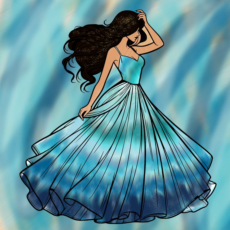 realistic woman with dress flowing in the wind