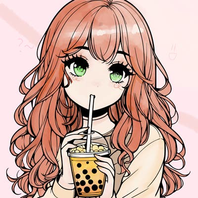 realistic girl drink a boba