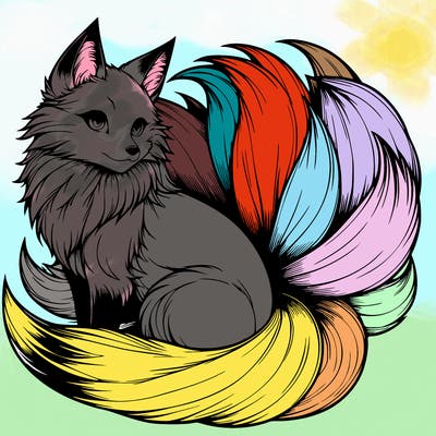 realistic detailed 9 tailed anime fox