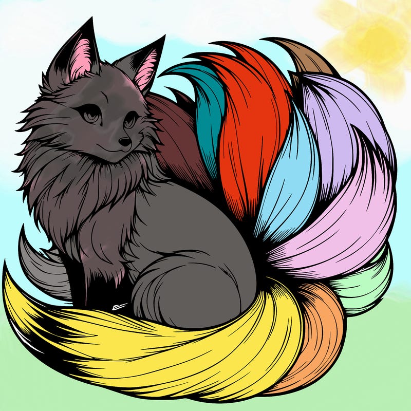 realistic detailed 9 tailed anime fox