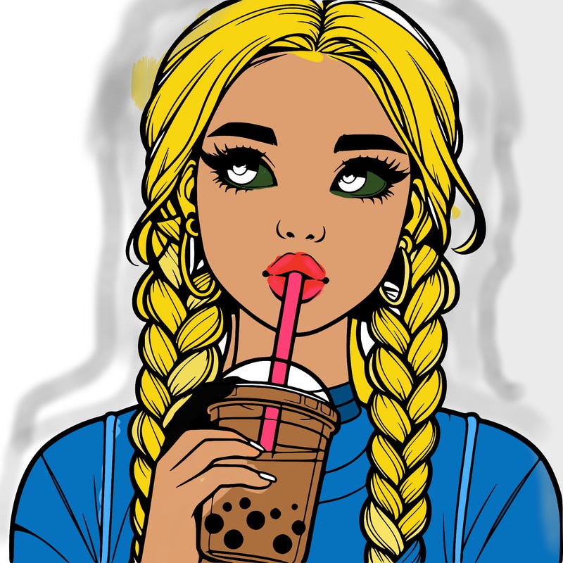 realistic girl with braided hair drinking boba