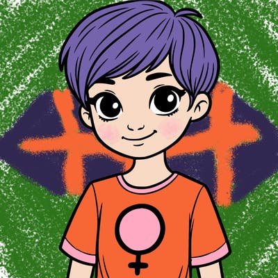 girl with pixie cut and feminist shirt