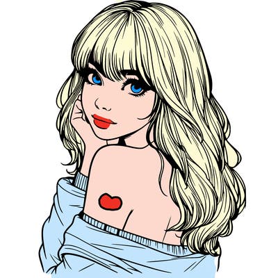 realistic girl with bangs looking over her shoulder