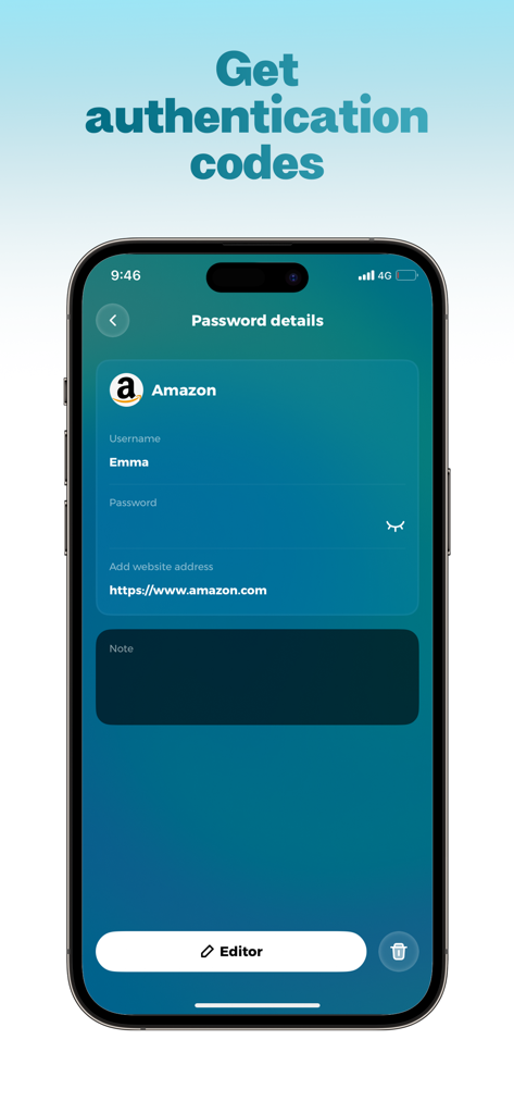 Ein mobiler Bildschirm, der die Passwortdetails für ein Amazon-Konto in einer 2FA-Authenticator-App anzeigt.