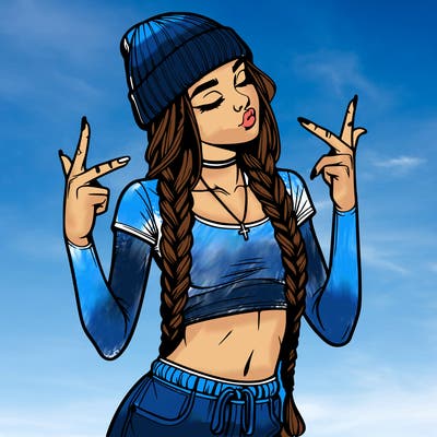 realistic teenage girl with braids and a beanie and crop top doing 🫶🏼