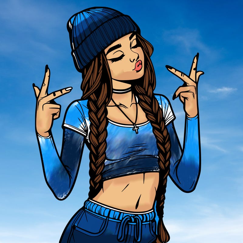 realistic teenage girl with braids and a beanie and crop top doing 🫶🏼