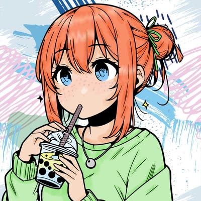 manga character drinking boba