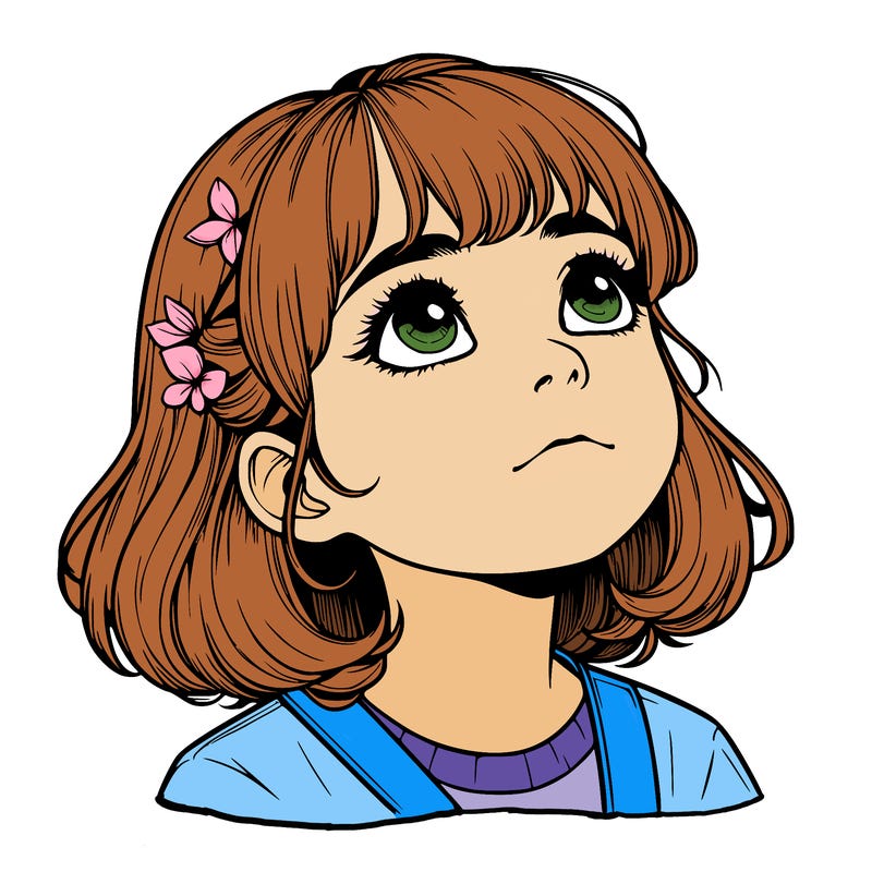 realistic girl looking up