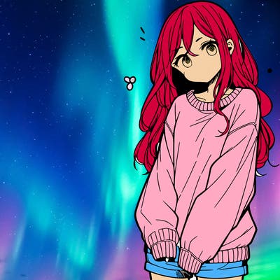 manga teen girl  in a sweater and baggy pants