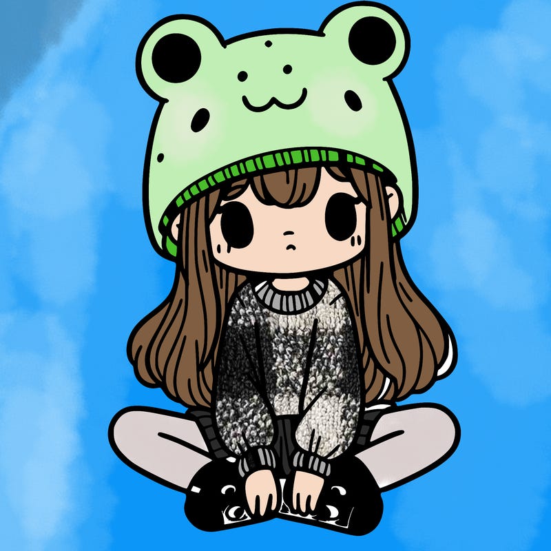 a girl wearing a frog hat and some frog socks