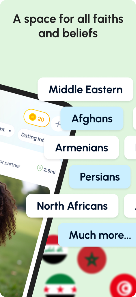 Écran de l'application Olive montrant des groupes culturels inclusifs pour le patrimoine du Moyen-Orient et de l'Afrique du Nord