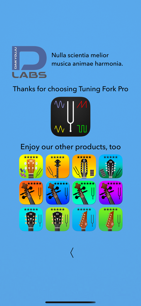 Icône de l'application Diapason Pro et une collection d'applications de réglage d'instruments de musique connexes par Daikyouju Labs.