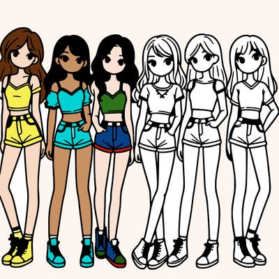 a group of girls wearing crop tops and shorts