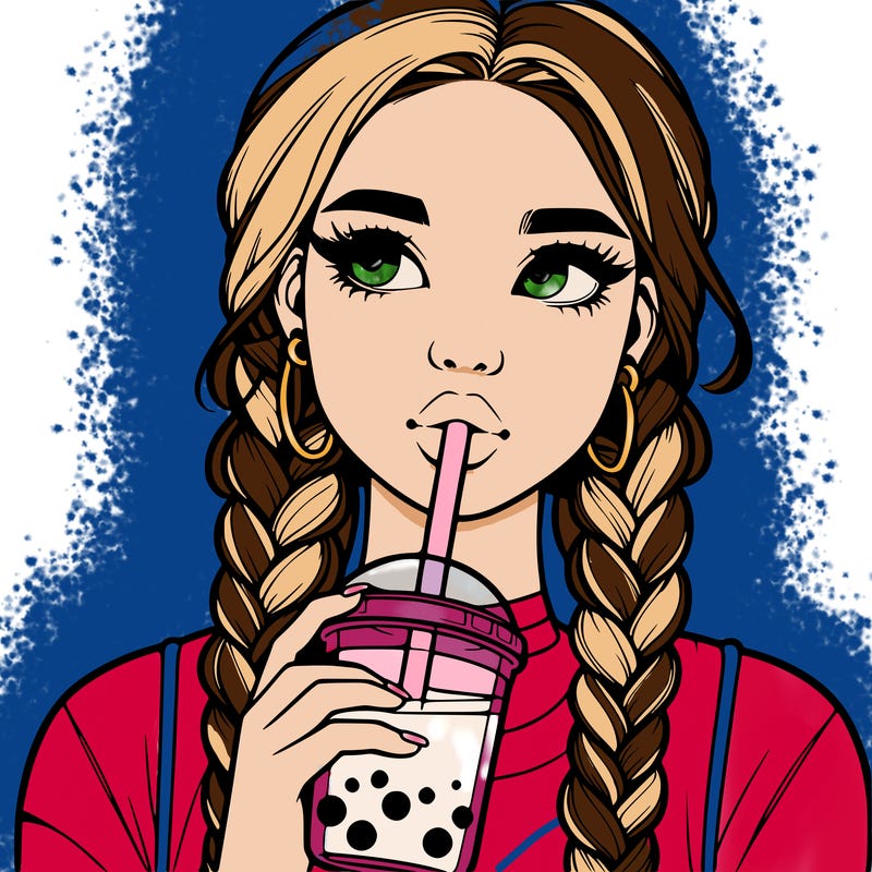 realistic girl with braided hair drinking boba