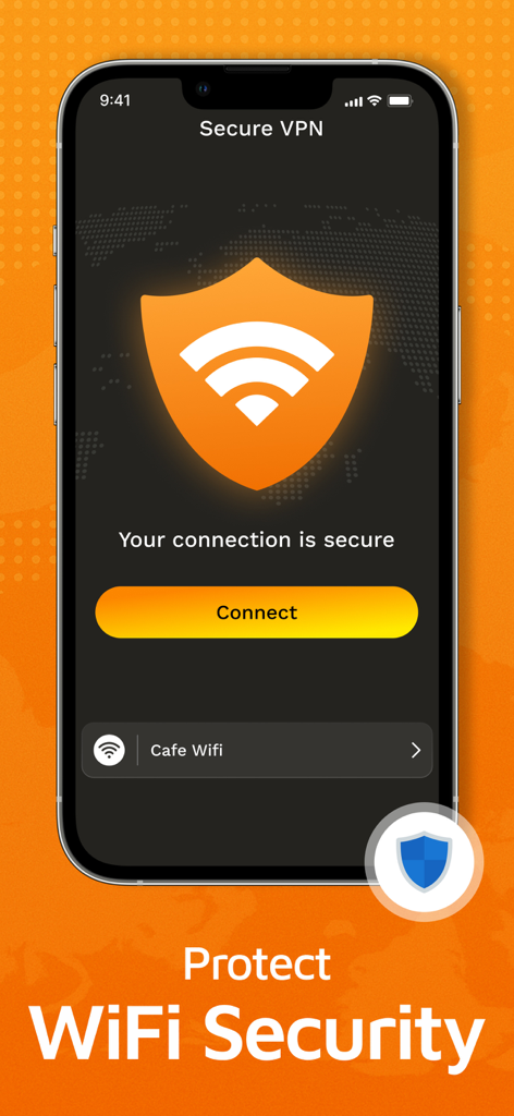 VPN: Secure Unlimited Proxy - Smartphone screen showing the VPN app interface with a secure connection status and a connect button