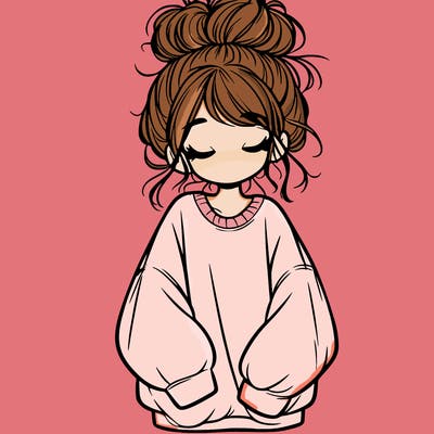 girl with baggy sweatshirt and messy bun