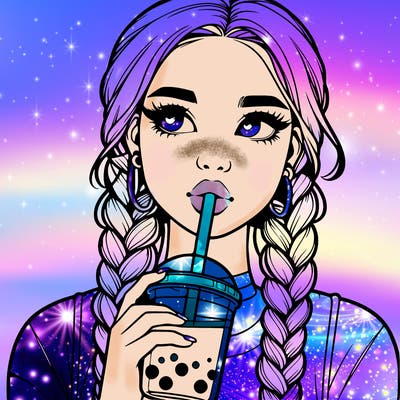 realistic girl with braided hair drinking boba