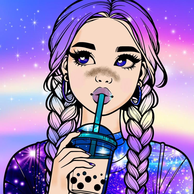 realistic girl with braided hair drinking boba