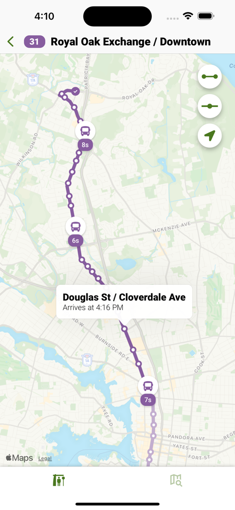 Victoria Transit (BC) - Live map tracking of bus route 31 in Victoria BC with upcoming arrival times.
