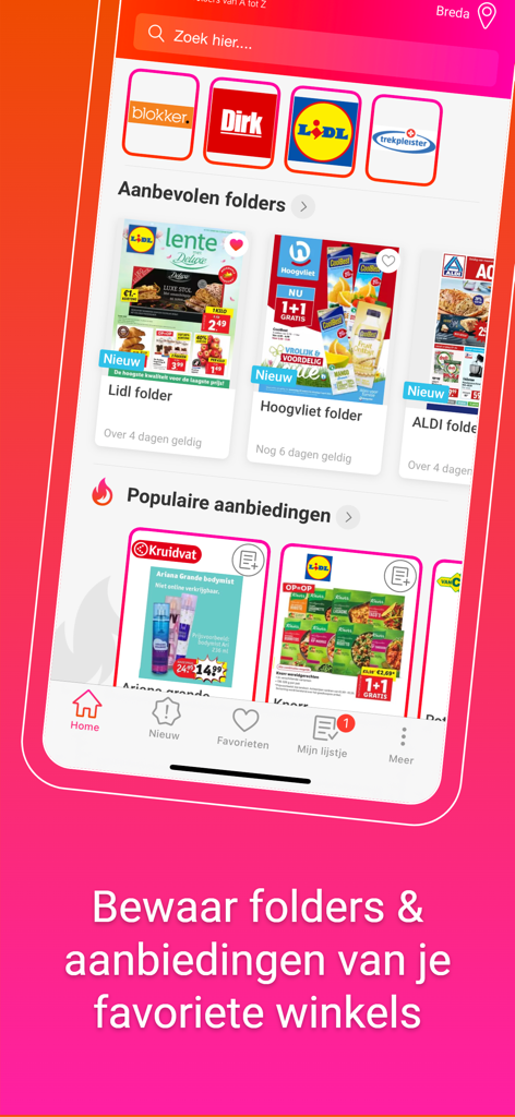Folderz app screen showing weekly flyers and grocery deals.