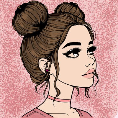 realistic girl with buns on the top of her head