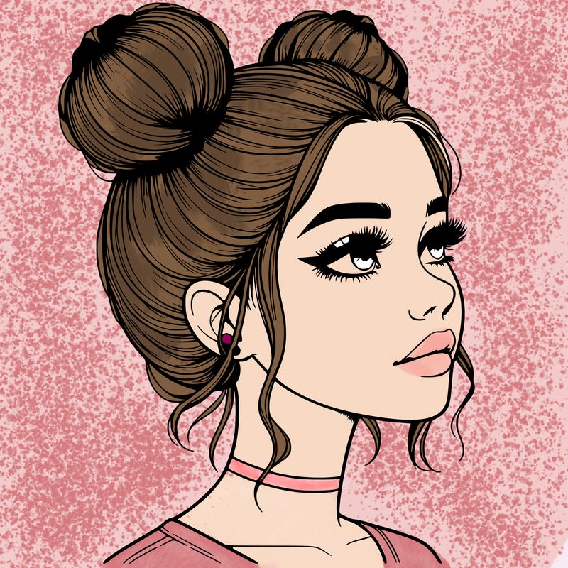 realistic girl with buns on the top of her head
