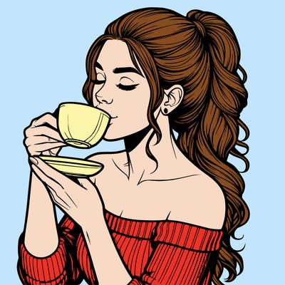 realistic woman drinking tea