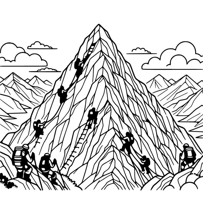 a mountain peak with climbers and majestic views