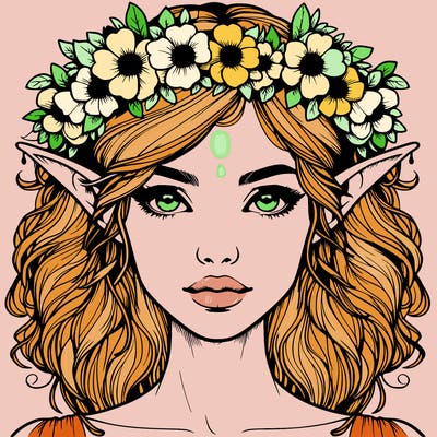 realistic female elf with flower crown